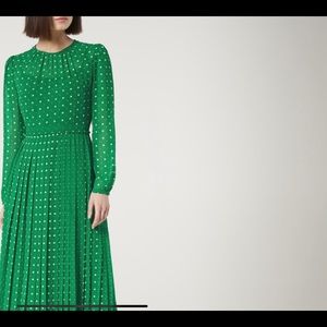 LK Bennett Avery Green Polka Dot Pleated Midi Dress